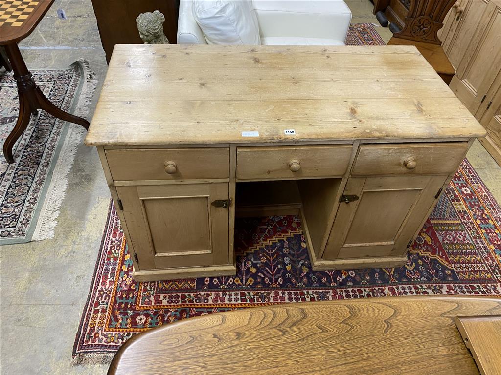 A Victorian pine kneehole desk, width 122cm, depth 60cm, height 76cm